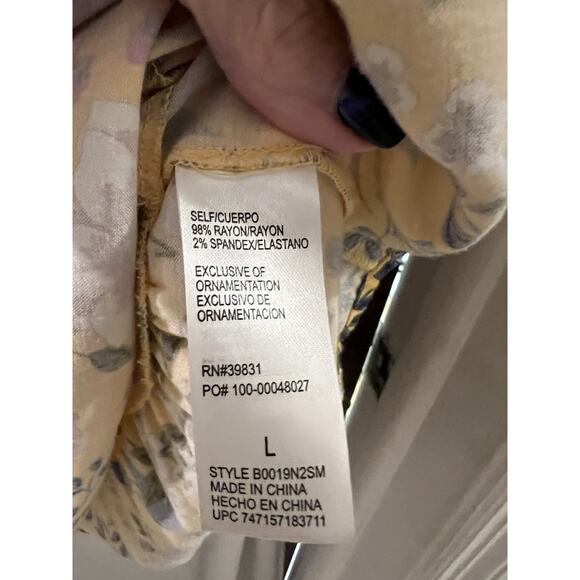 Democracy Yellow Floral Peplum Waist Peasant Top Sz L Cottage Boho - Picture 4 of 8